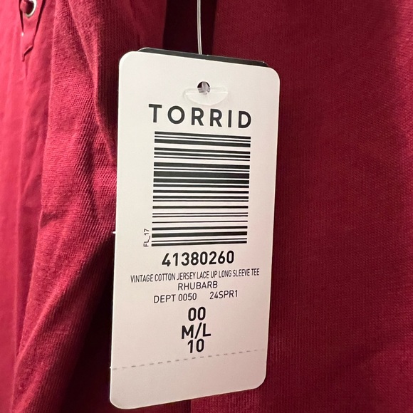 Bundle of 3 NWT Torrid vintage cotton jersey lace up long sleeve tees. Size 00. - Picture 7 of 14